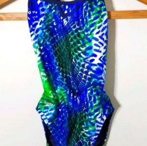 Speedo Girls Flyback Pro Green Blue Swim One pc 28